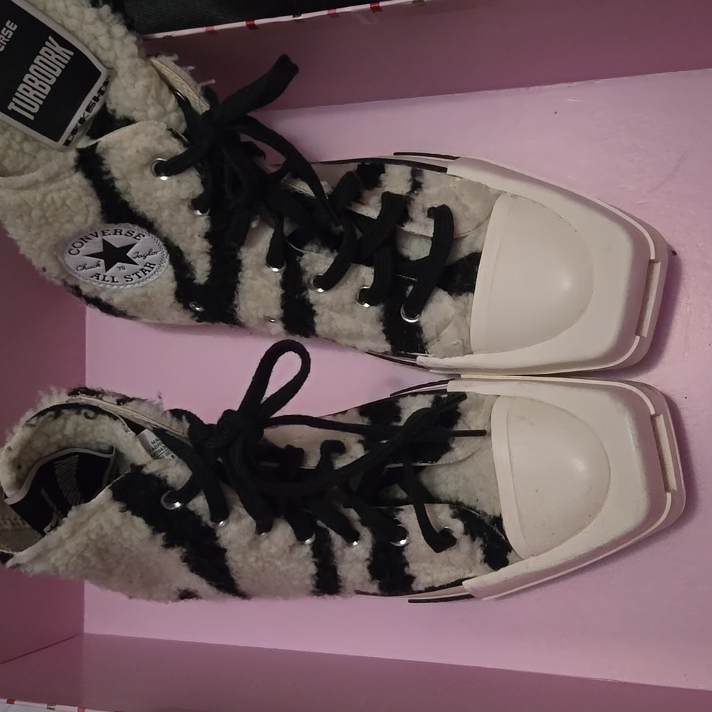 Rick Owens DRKSHDW x Converse TURBODRK White Shearling High-Top Zebra Sneakers